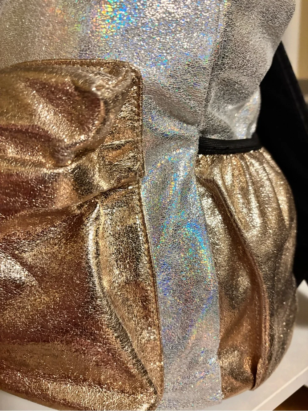 Justice Girls Metallic Gold Silver Shimmer Backpack Drawstring School Bag
